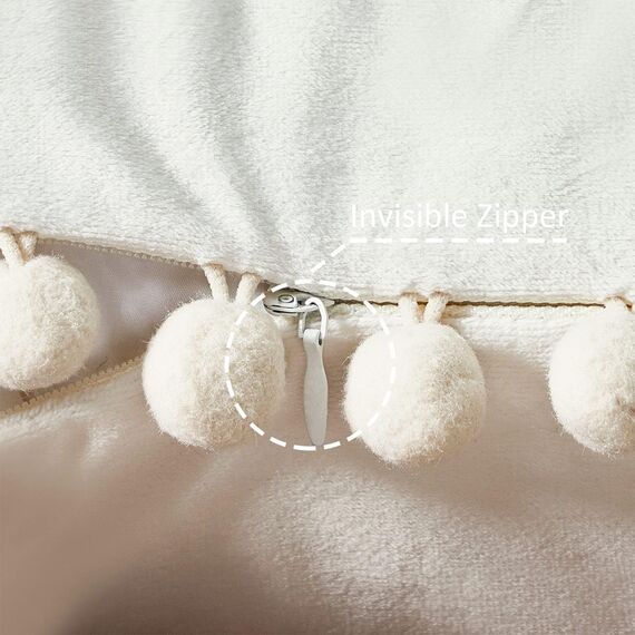 Topfinel Boho Kissenbezug 40x40 cm 2er Set Samt Kissenhülle Kissenbezug für Dekokissen Sofakissen mit Pompons Wohnzimmer Schlafzimmer Sofa Dekokissenbezug Creme