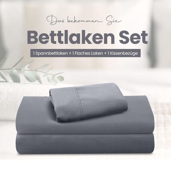 Utopia Bedding 4 Teilige Bettlaken Set 180x200 cm, Grau - Polyester Microfaser, Oeko-Tex Zertifiziert, 1 Spannbettlaken 180x200 cm, 1 Bettlaken 270x290 cm und 2 Kissenbezüge 50x75 cm