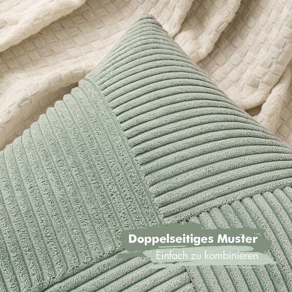 MIULEE Kissenbezug 40x40 Graugrün Kordsamt 2er Set Kissenbezüge Zierkissenbezug Kissenhülle Sofakissen Dekokissen Streifen Muster Patchwork Design für Wohnzimmer