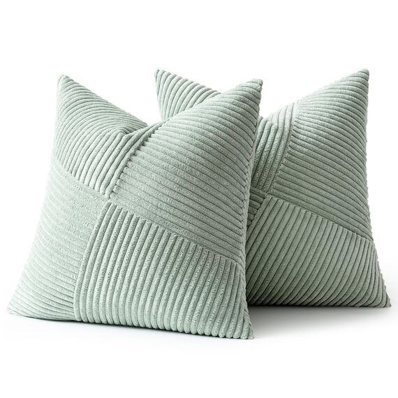 MIULEE Kissenbezug 50x50 Graugrün Kordsamt 2er Set Kissenbezüge Zierkissenbezug Kissenhülle Sofakissen Dekokissen Streifen Muster Patchwork Design für Wohnzimmer