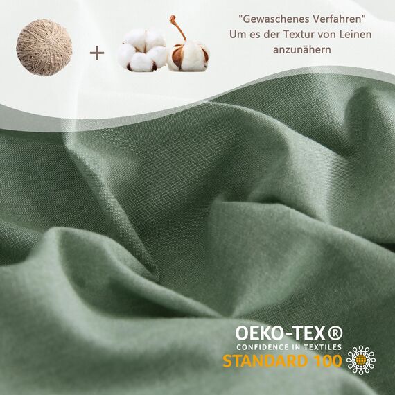 ATsense Bettwäsche 155x220 Baumwolle 2teilig, Stonewashed Bettwäsche-Sets Grün Ähnlich wie Leinen, Oeko-TEX, Hypoallergen und Atmungsaktiv, 1 Bettbezug und 1 Kissenbezug 80x80