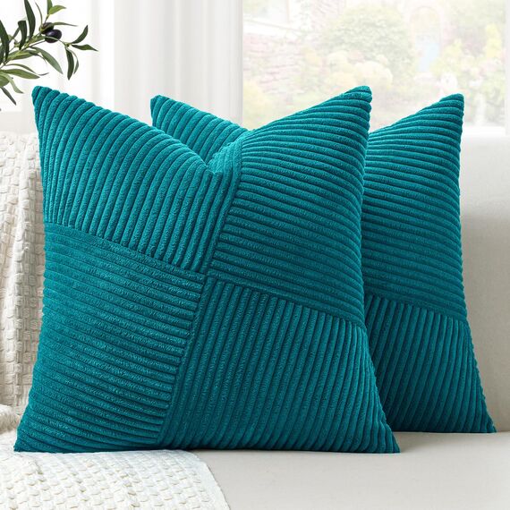 MIULEE Kissenbezug 40x40 Blauer See Kordsamt 2er Set Kissenbezüge Zierkissenbezug Kissenhülle Sofakissen Dekokissen Streifen Muster Patchwork Design für Wohnzimmer