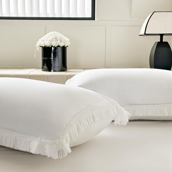 Amolavet Boho Quasten Design Weiß Bettwäsche 200x200 3teilig Set aus Gebürstetem Mikrofaser Winter Bettwäsche 200x200 Bettbezug 200 X 200 Mit Reißverschluss + 2 Kissenbezüg 80x80 für Doppelbett