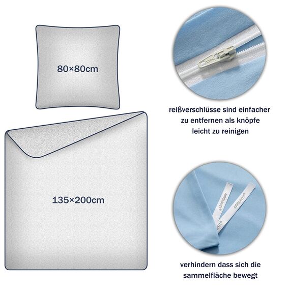 Amolavet Winter Bettwäsche 135x200 2teilig Set Hellblau aus Gebürstetem Mikrofaser Winterbettwäsche 135x200 Bettbezug 135 X 200 + Kissenbezüg 80x80 Mit Reißverschluss für Einzelbett