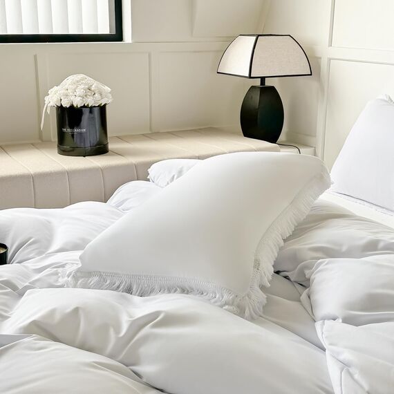 Amolavet Boho Quasten Design Weiß Bettwäsche 135x200 2teilig Set aus Gebürstetem Mikrofaser Winter Bettwäsche 135x200 Bettbezug 135 X 200 Mit Reißverschluss + Kissenbezüg 80x80 für Einzelbett