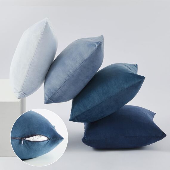 Topfinel Kissenbezüge 50x50 cm blau 4er Set Samt Kissenhülle sofakissen dekokissen Zierkissen deko für Sofa Schlafzimmer Wohnzimmer flauschig Farbverlauf