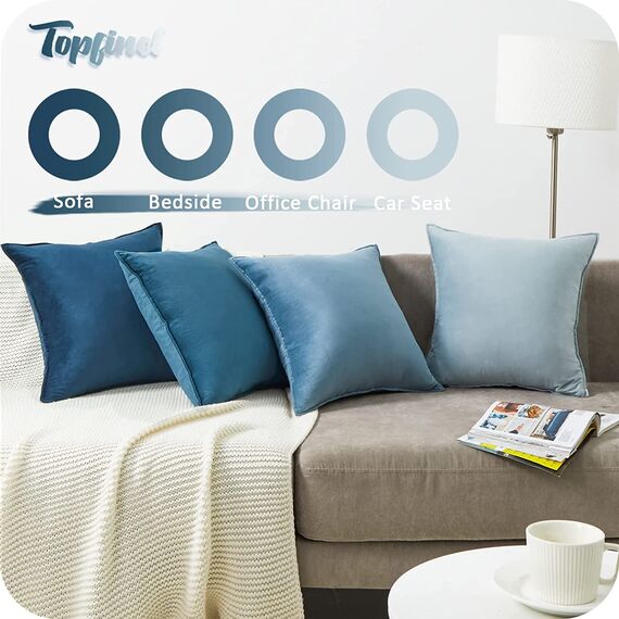 Topfinel Kissenbezüge 50x50 cm blau 4er Set Samt Kissenhülle sofakissen dekokissen Zierkissen deko für Sofa Schlafzimmer Wohnzimmer flauschig Farbverlauf