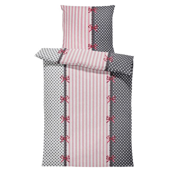 Leonado Vicenti Winter Bettwäsche Thermo Fleece Flausch Kuschelig Warme Garnitur Bettbezüge Set, Größe:3 teilig 200x200 cm, Farbe:Rüsch rosa grau