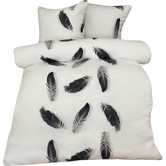 Leonado-Vicenti Winter Bettwäsche Thermo Fleece Flausch Kuschelig Warme Garnitur Bettbezüge Set, Größe:3 teilig 200x220 cm, Farbe:Feder weiß schwarz