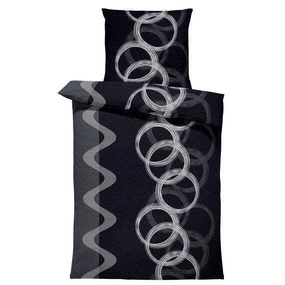 Leonado Vicenti Winter Bettwäsche Thermo Fleece Flausch Kuschelig Warme Garnitur Bettbezüge Set, Größe:2 teilig 155x220 cm, Farbe:Kreise schwarz grau