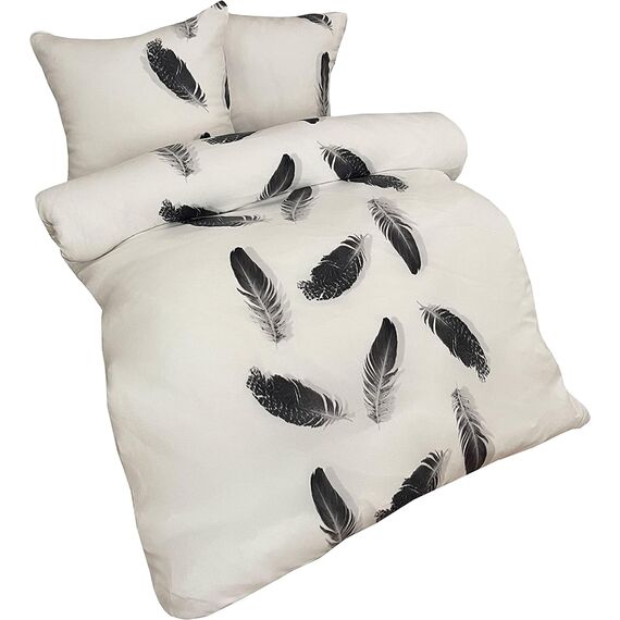 Leonado-Vicenti Winter Bettwäsche Thermo Fleece Flausch Kuschelig Warme Garnitur Bettbezüge Set, Größe:3 teilig 200x220 cm, Farbe:Feder weiß schwarz