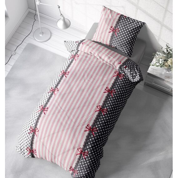 Leonado Vicenti Winter Bettwäsche Thermo Fleece Flausch Kuschelig Warme Garnitur Bettbezüge Set, Größe:3 teilig 200x200 cm, Farbe:Rüsch rosa grau