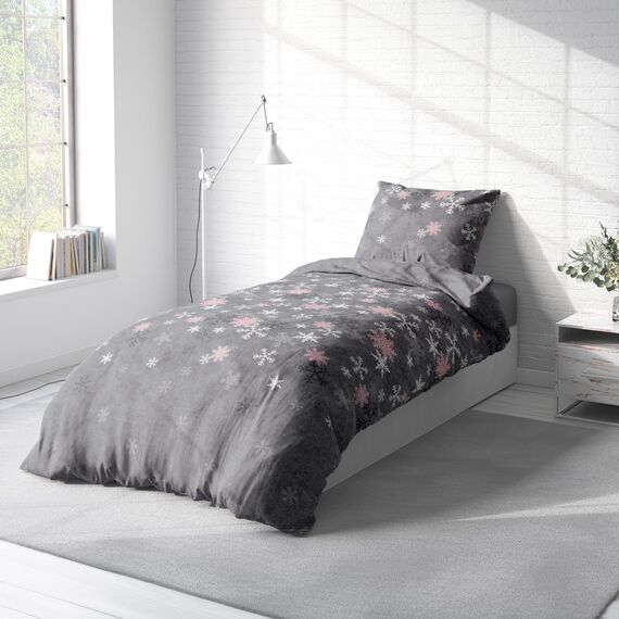 Leonado Vicenti Winter Bettwäsche Thermo Fleece Flausch Kuschelig Warme Garnitur Bettbezüge Set, Größe:4 teilig 155x220 cm, Farbe:Kristall grau