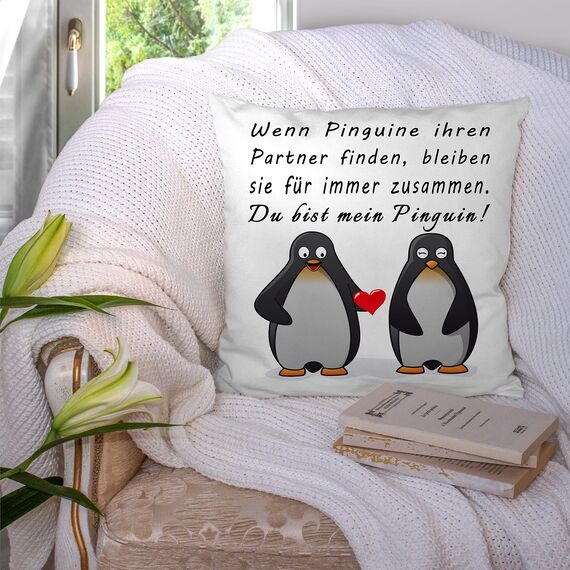 Shoppawhile Pinguin Geschenk Jahrestag für ihn sie Kissenbezug 45×45 cm Hochzeitstag Valentinstag Weihnachten Pärchen Lustige Partner