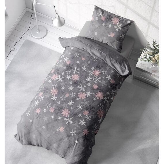 Leonado Vicenti Winter Bettwäsche Thermo Fleece Flausch Kuschelig Warme Garnitur Bettbezüge Set, Größe:2 teilig 155x220 cm, Farbe:Kristall grau