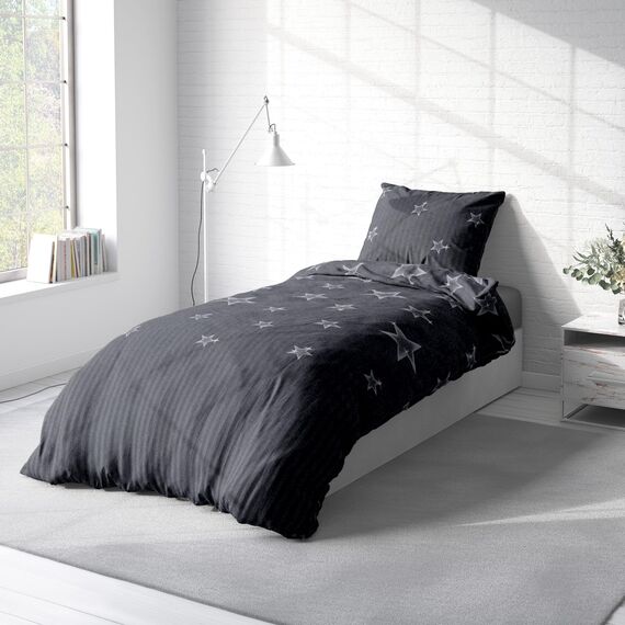 Leonado Vicenti Winter Bettwäsche Thermo Fleece Flausch Kuschelig Warme Garnitur Bettbezüge Set, Größe:4 teilig 135x200 cm, Farbe:Sterne grau