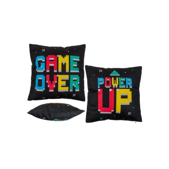 KAMACA Flauschig gefülltes Wendekissen für Gamer 40x40 cm mit Reißverschluss Kissen mit Füllung tolles Geschenk für Gamer (Game Over und Power UP)