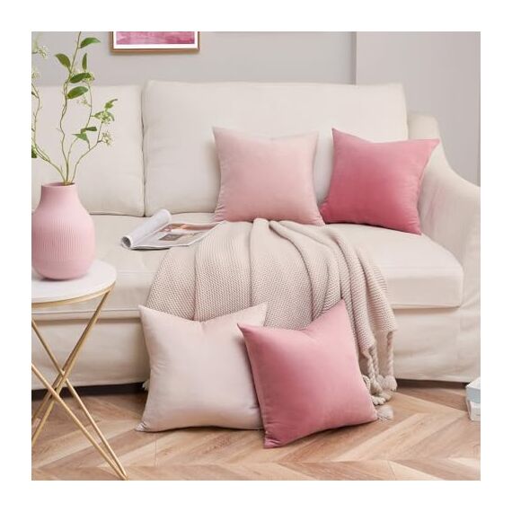 Topfinel Kissenbezug 40x40 rosa Samt 4er Set Kissenbezüge Kissenhülle sofakissen dekokissen Zierkissen deko für Sofa Schlafzimmer Wohnzimmer flauschig Farbverlauf