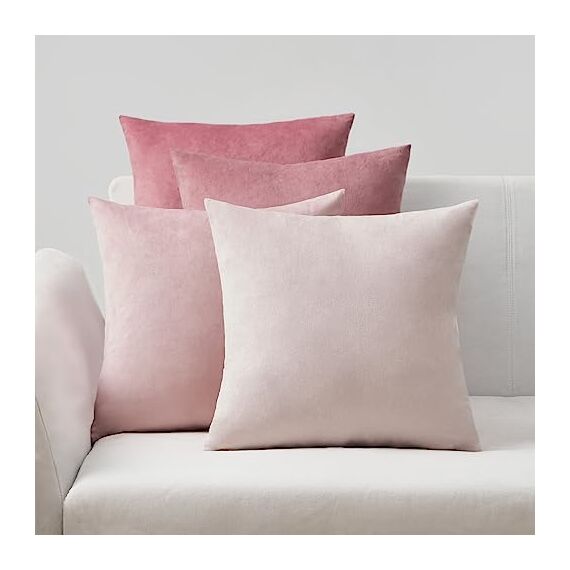 Topfinel Kissenbezug 40x40 rosa Samt 4er Set Kissenbezüge Kissenhülle sofakissen dekokissen Zierkissen deko für Sofa Schlafzimmer Wohnzimmer flauschig Farbverlauf