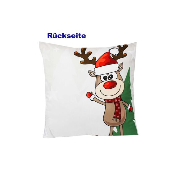 KAMACA Weihnachtskissen mit Kissenfüllung 43x43 cm festliches Dekokissen mit 3 Taschen zum Befüllen originelles Kinder, Familie und Freunde Weihnachten Nikolaus (Elch Ole)