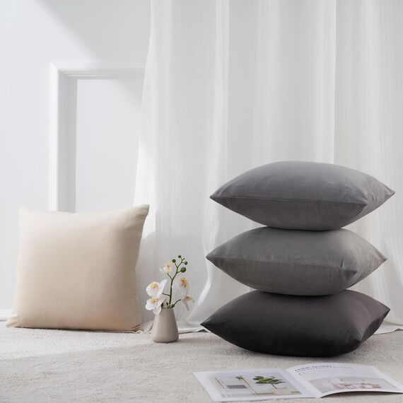 Topfinel Kissenbezug 50x50 Grau 4er Set Samt Kissenbezüge Kissenhülle sofakissen dekokissen Zierkissen Bezug deko für Bett Kinderzimmer Wohnzimmer Farbverlauf