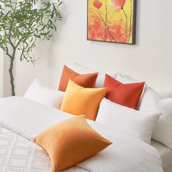 Topfinel Kissenbezug 45x45 gelb Samt 4er Set Kissenbezüge Kissenhülle sofakissen dekokissen Zierkissen deko für Sofa Schlafzimmer Wohnzimmer weich Farbverlauf