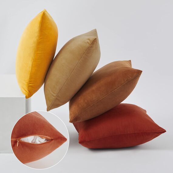 Topfinel Herbst Kissenbezug 40x40 gelb Samt 4er Set Kissenbezüge Kissenhülle sofakissen dekokissen Zierkissen deko für Sofa Schlafzimmer Wohnzimmer flauschig Farbverlauf