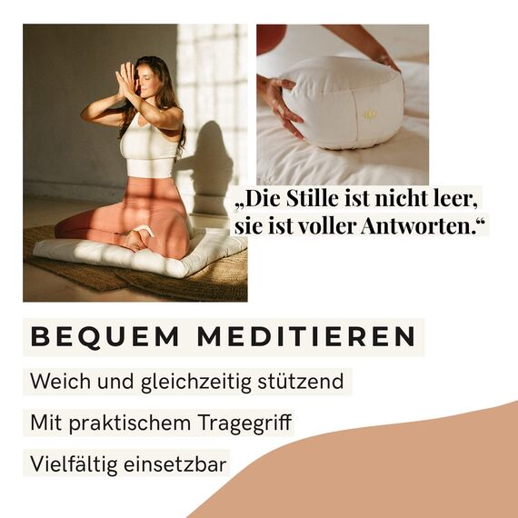 LOTUSCRAFTS® Meditationskissen mit 15cm Sitzhöhe, bestickt, Yoga Kissen mit Dinkelfüllung, Yogakissen Rund, Bodenkissen Rund, Yogakissen Meditationskissen, Yogakissen Bezug waschbar, GOTS zertifiziert
