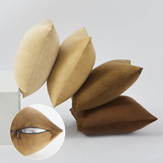 Topfinel Kissenbezug 40x40 braun Samt 4er Set Kissenbezüge Kissenhülle sofakissen dekokissen Zierkissen deko für Sofa Schlafzimmer Wohnzimmer flauschig Farbverlauf