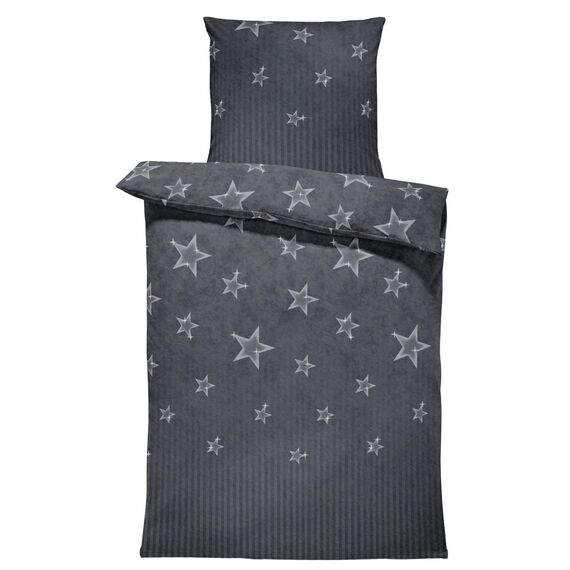 Leonado Vicenti Winter Bettwäsche Thermo Fleece Flausch Kuschelig Warme Garnitur Bettbezüge Set, Größe:4 teilig 155x220 cm, Farbe:Sterne grau