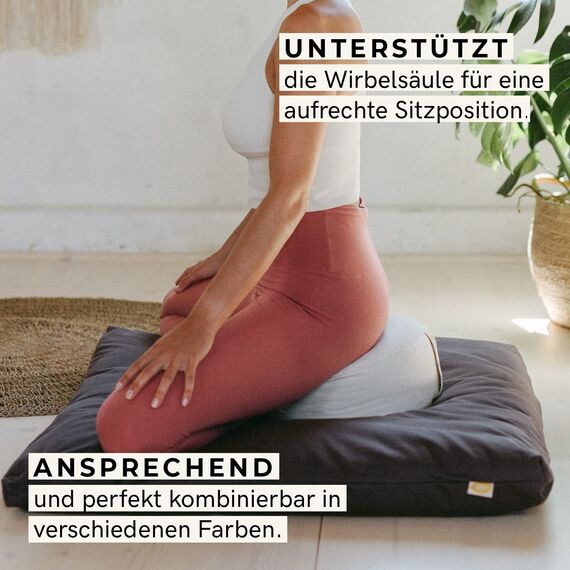 LOTUSCRAFTS® Meditationskissen mit 15cm Sitzhöhe, bestickt, Yoga Kissen mit Dinkelfüllung, Yogakissen Rund, Bodenkissen Rund, Yogakissen Meditationskissen, Yogakissen Bezug waschbar, GOTS zertifiziert
