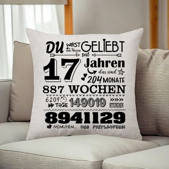 Aconesong Geschenk zum 17. Geburtstag Kissenbezug Geschenkidee für 17 Jahren Mädchen Junge Tochter Sohn Nichte Neffe Schwester Bruder 17. Geburtstag Deko Zierkissenbezüge 45x45cm (17th)