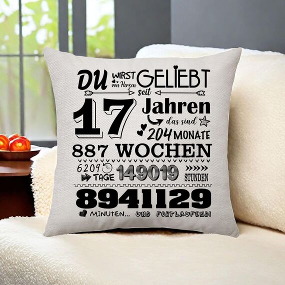 Aconesong Geschenk zum 17. Geburtstag Kissenbezug Geschenkidee für 17 Jahren Mädchen Junge Tochter Sohn Nichte Neffe Schwester Bruder 17. Geburtstag Deko Zierkissenbezüge 45x45cm (17th)