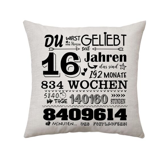 Aconesong 16. Geburtstagsgeschenk für Mädchen Junge Zierkissenbezüge Geschenk für Sie 16 Jahren Geschenke für Tochter Schwester Freund Geschenkidee 16. Geburtstag Deko Kissenbezug 45 x 45 cm (16th)
