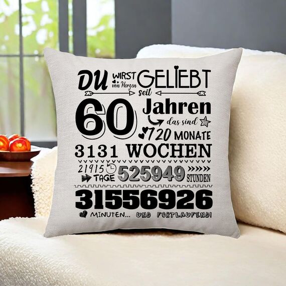 Geburtstagsgeschenk für Frauen Männer Zierkissenbezüge Geschenk für Sie 6 - 50 Jahre Geschenke für Mama Tante Papa Oma Opa Schwester Freund Geburtstagsgeschenke Ideen Kissenbezug 45 x 45 CM (60th)