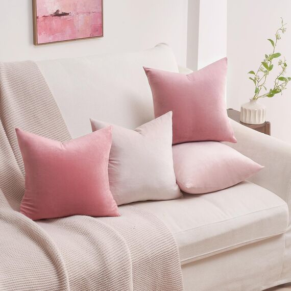 Topfinel 45x45 cm Kissenbezug rosa 4er Set Samt Farbverlauf Kissenbezüge Kissenhülle Sofakissen dekokissen Couchkissen deko für Sofa Schlafzimmer Wohnzimmer Bett