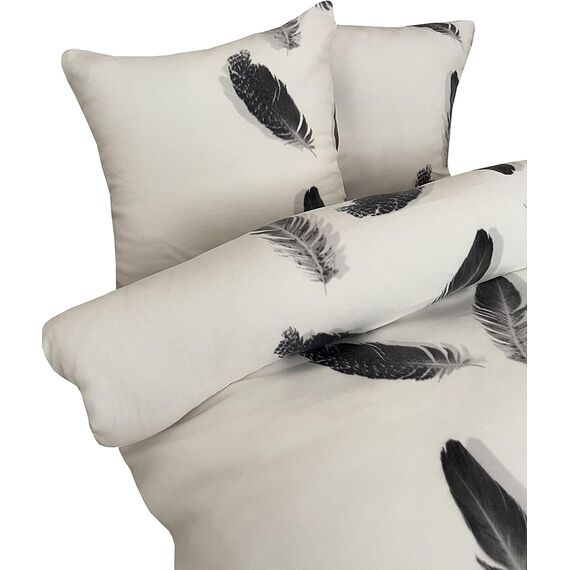 Leonado Vicenti Winter Bettwäsche Thermo Fleece Flausch Kuschelig Warme Garnitur Bettbezüge Set, Größe:3 teilig 240x220 cm, Farbe:Feder weiß schwarz