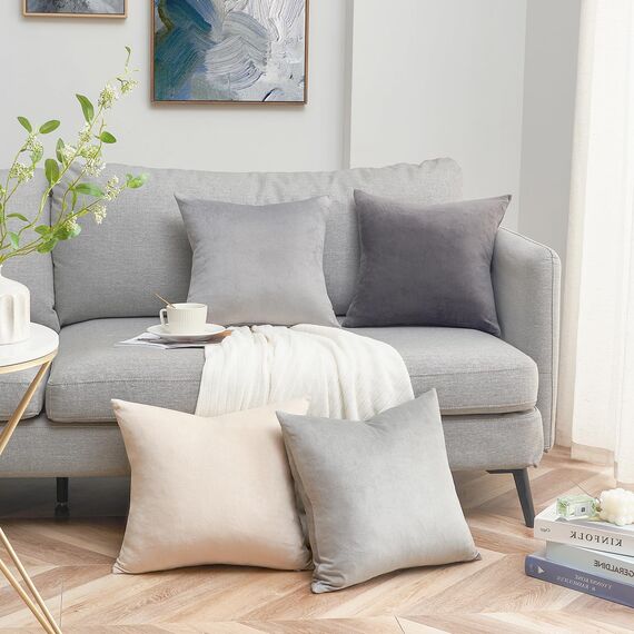 Topfinel Kissenbezug 40x40 grau 4er Set Samt Kissenbezüge Kissenhülle sofakissen dekokissen Zierkissen deko für Sofa Schlafzimmer Wohnzimmer flauschig Farbverlauf