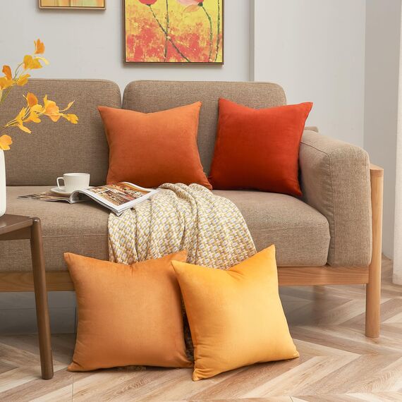Topfinel Herbst Kissenbezug 40x40 gelb Samt 4er Set Kissenbezüge Kissenhülle sofakissen dekokissen Zierkissen deko für Sofa Schlafzimmer Wohnzimmer flauschig Farbverlauf
