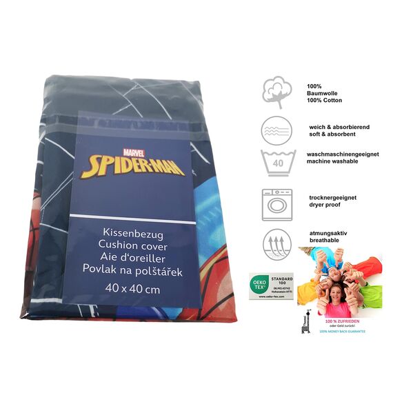 Theonoi Kinder Kissenbezug Kissenhülle Zierkissenhülle Zierkissenbezug 40x40 ohne Füllung ohne Kissen aus Baumwolle (Spiderman)