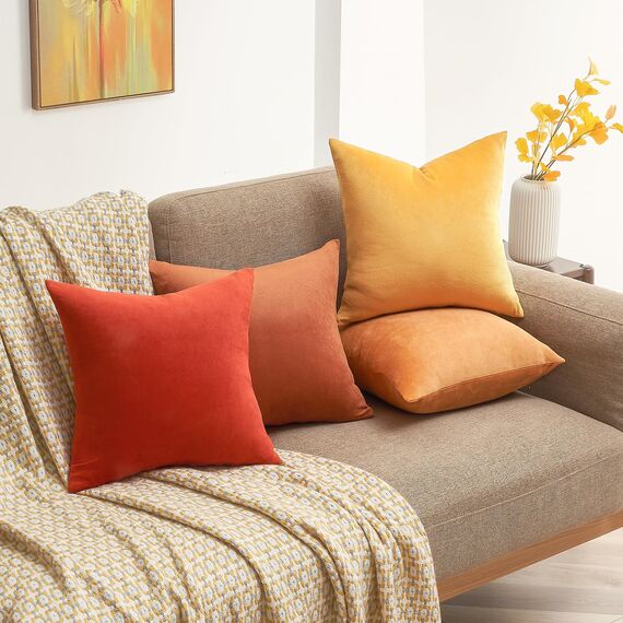 Topfinel Herbst Kissenbezug 40x40 gelb Samt 4er Set Kissenbezüge Kissenhülle sofakissen dekokissen Zierkissen deko für Sofa Schlafzimmer Wohnzimmer flauschig Farbverlauf