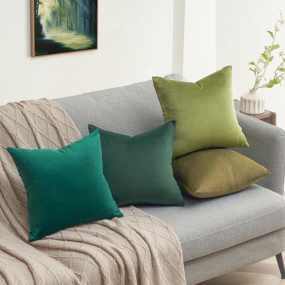 Topfinel Kissenbezug 40x40 grün Samt 4er Set Kissenbezüge Kissenhülle sofakissen dekokissen Zierkissen deko für Sofa Schlafzimmer Wohnzimmer flauschig Farbverlauf