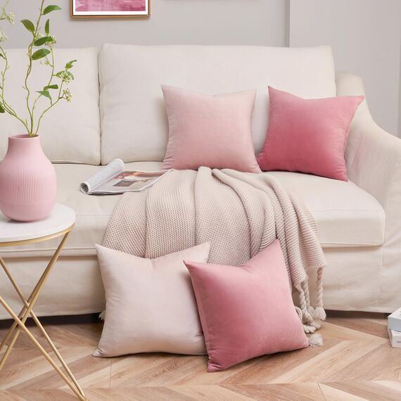 Topfinel 45x45 cm Kissenbezug rosa 4er Set Samt Farbverlauf Kissenbezüge Kissenhülle Sofakissen dekokissen Couchkissen deko für Sofa Schlafzimmer Wohnzimmer Bett