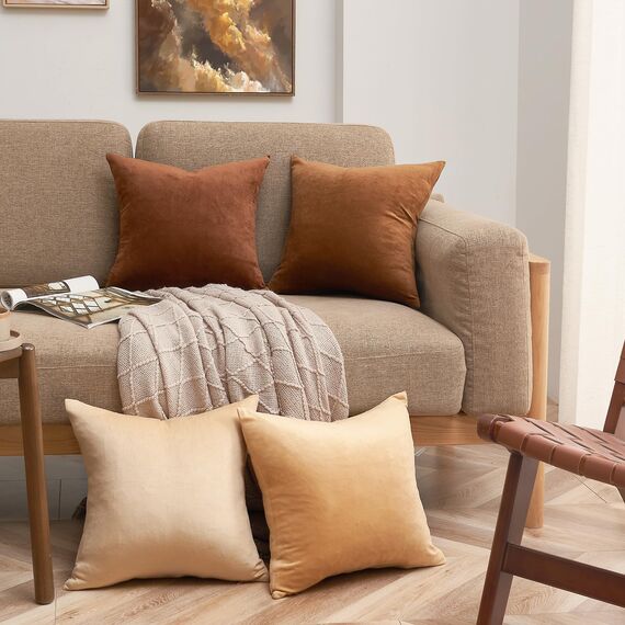 Topfinel Kissenbezug 40x40 braun Samt 4er Set Kissenbezüge Kissenhülle sofakissen dekokissen Zierkissen deko für Sofa Schlafzimmer Wohnzimmer flauschig Farbverlauf