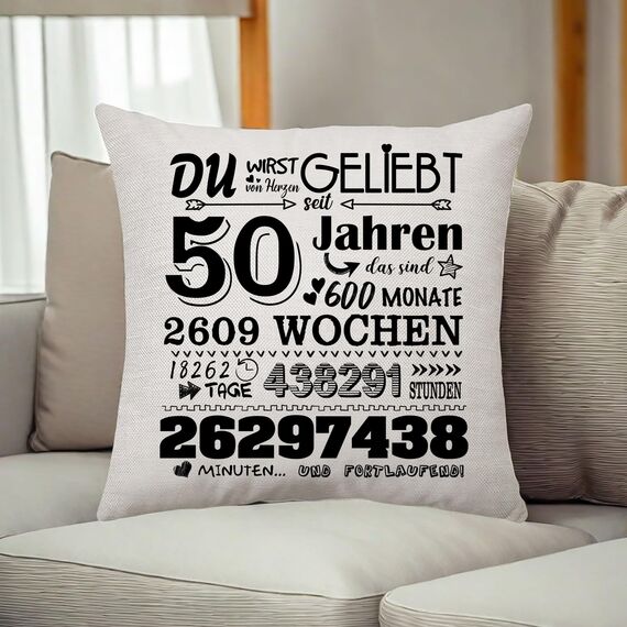 Aconesong Geschenk zum 50. Geburtstag Kissenbezug Geschenkidee für 50 Jahren Frau Mann Oma Opa Mama Papa 50. Geburtstag Deko Zierkissenbezüge 45x45cm (50th)