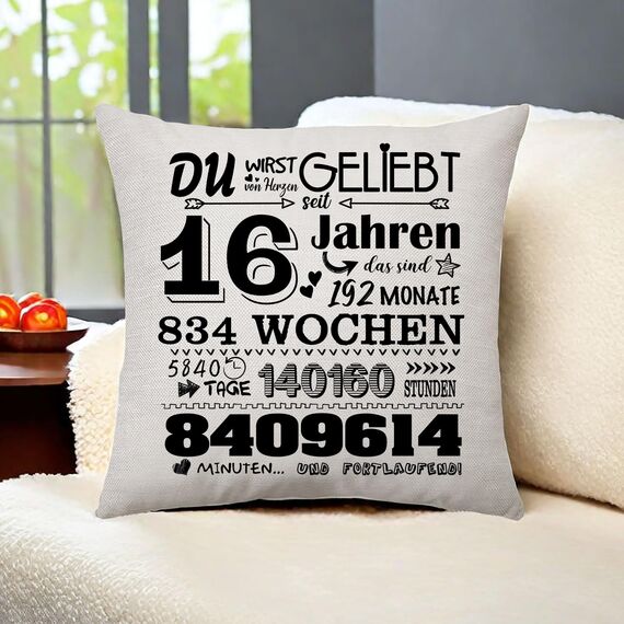 Aconesong 16. Geburtstagsgeschenk für Mädchen Junge Zierkissenbezüge Geschenk für Sie 16 Jahren Geschenke für Tochter Schwester Freund Geschenkidee 16. Geburtstag Deko Kissenbezug 45 x 45 cm (16th)