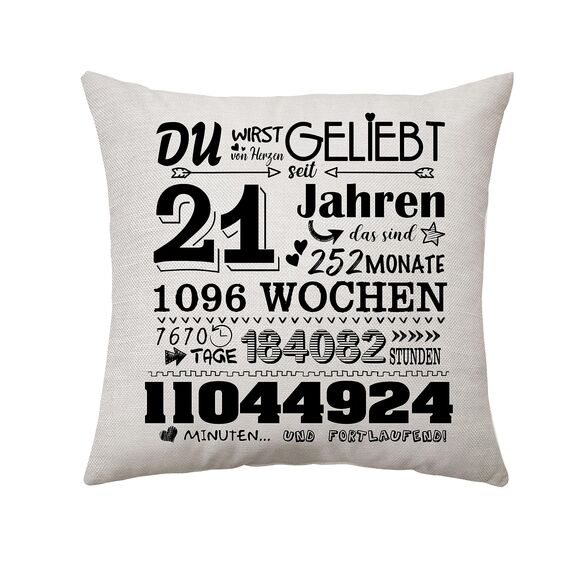 Aconesong Geschenk zum 21. Geburtstag Kissenbezug Geschenkidee für 21 Jahren Frau Mann Schwester Bruder Tochter Sohn Nichte 21. Geburtstag Deko Zierkissenbezüge 45x45cm (21st)