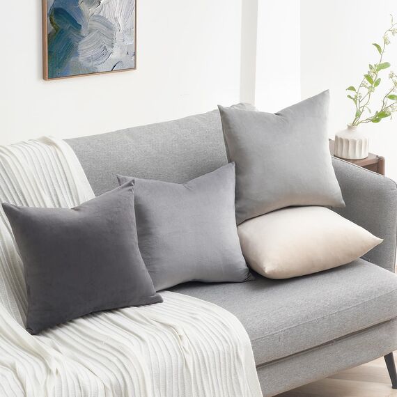 Topfinel Kissenbezug 40x40 grau 4er Set Samt Kissenbezüge Kissenhülle sofakissen dekokissen Zierkissen deko für Sofa Schlafzimmer Wohnzimmer flauschig Farbverlauf