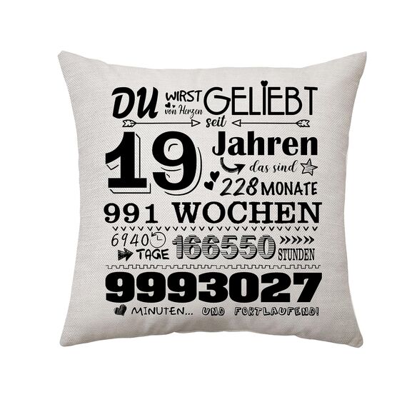 Aconesong 19. Geburtstagsgeschenk für Frauen Männer Zierkissenbezüge Geschenk für Sie 19 Jahren Geschenke für Tochter Schwester Geschenkidee 19. Geburtstag Deko Kissenbezug 45 x 45 cm (19th)