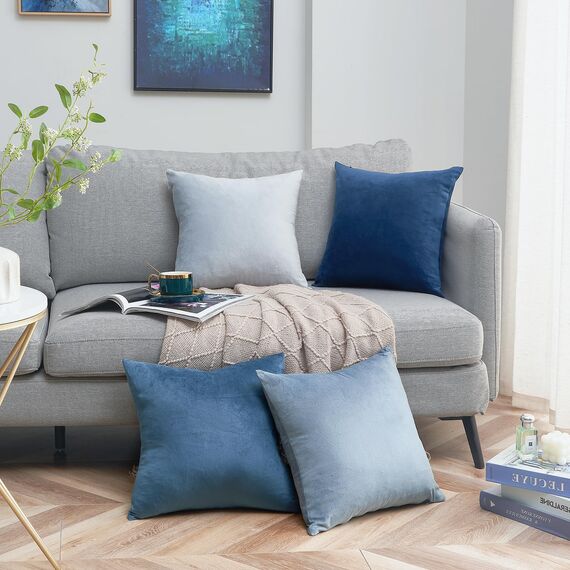 Topfinel Kissenbezug 40x40 blau 4er Set Samt Kissenbezüge Kissenhülle sofakissen dekokissen Zierkissen deko für Sofa Schlafzimmer Wohnzimmer flauschig Farbverlauf